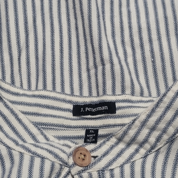J. Peterman Vintage Navy and White Striped Button Down Poets XL,  Collarless Bnd - Picture 4 of 7